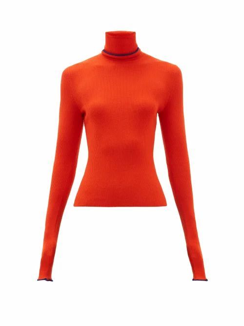 Barrie - Rolling Edge Roll-neck Cashmere Sweater - Womens - Red Multi