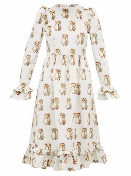 Batsheva - Holly Hobbie-print Cotton-velvet Dress - Womens - White