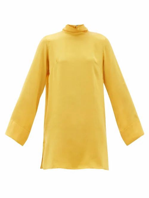 Worme - Roll-neck Silk Mini Dress - Womens - Yellow