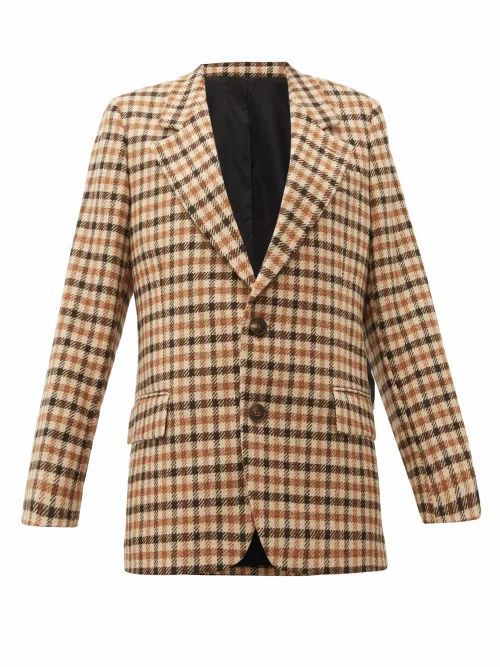 Ami - Single-breasted Checked Wool Blazer - Womens - Brown Multi