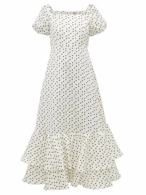 Shrimps - Eve Polka-dot Linen-blend Faille Dress - Womens - Ivory