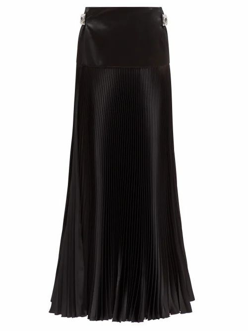 Alexandre Vauthier - Crystal-buckle Silk-blend Pleated Maxi Skirt - Womens - Black