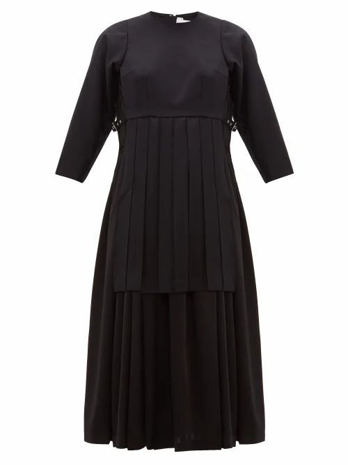 Noir Kei Ninomiya - Pleated Wool-twill Dress - Womens - Black
