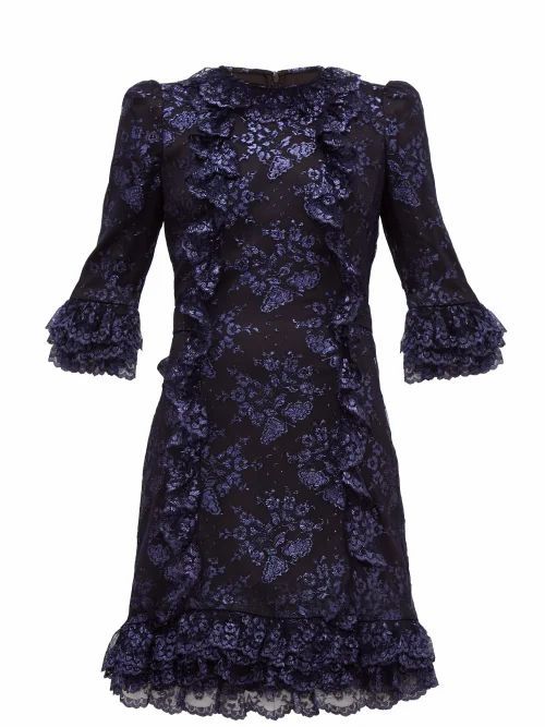 The Vampire's Wife - Cate Metallic Fil-coupé Silk And Lace Mini Dress - Womens - Black Navy