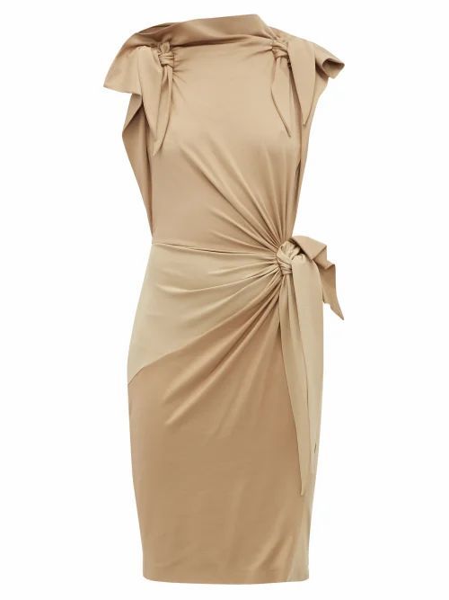 Burberry - Draped Knotted Stretch-silk Dress - Womens - Beige