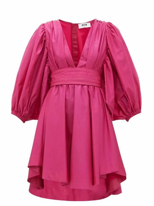 MSGM - Balloon-sleeve Glitter-taffeta Mini Dress - Womens - Pink