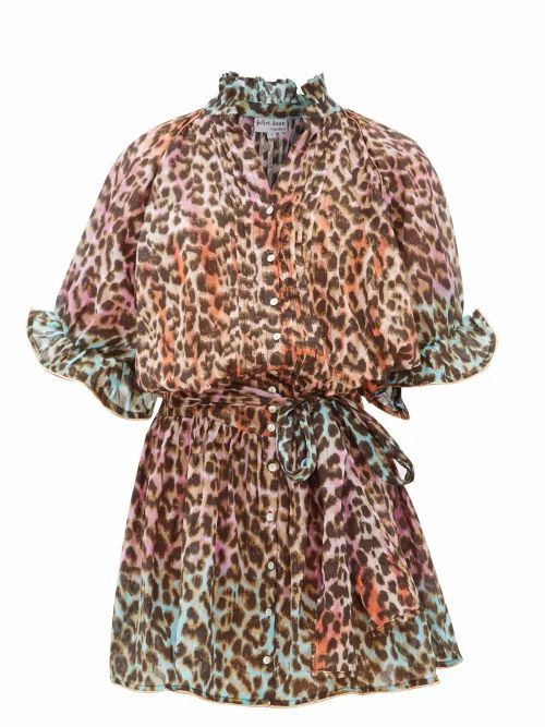 Juliet Dunn - Leopard-print Ruffled Cotton Dress - Womens - Pink Print