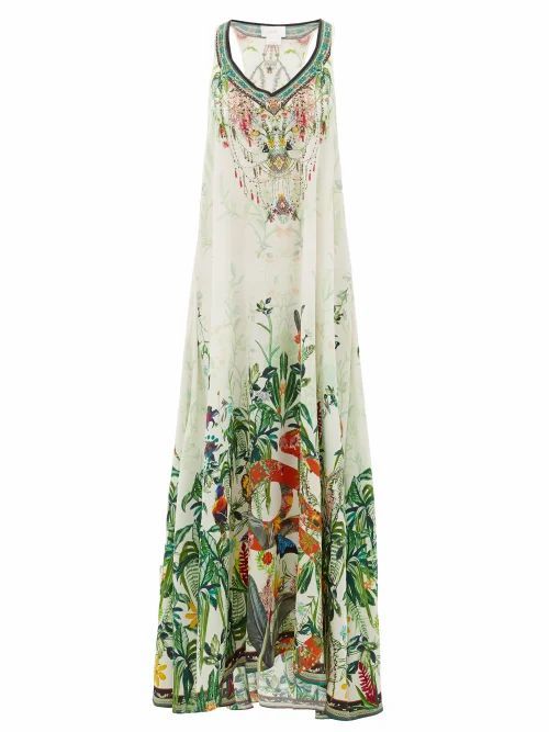 Camilla - Daintree Dreaming Forest-print Silk Dress - Womens - White Print