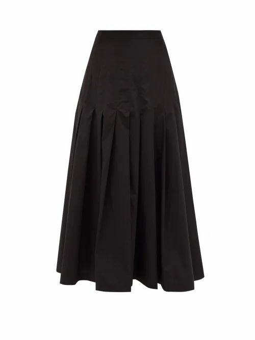 Three Graces London - Elisha Pleated Cotton-poplin Skirt - Womens - Black