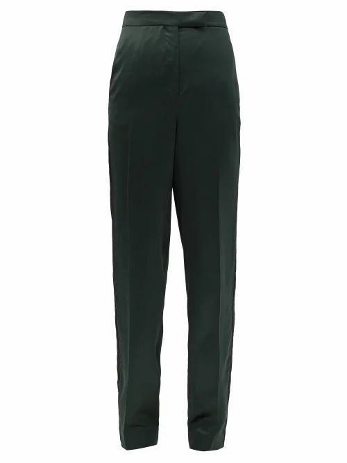 Metta Skinny-leg Side-striped Satin Trousers - Womens - Emerald