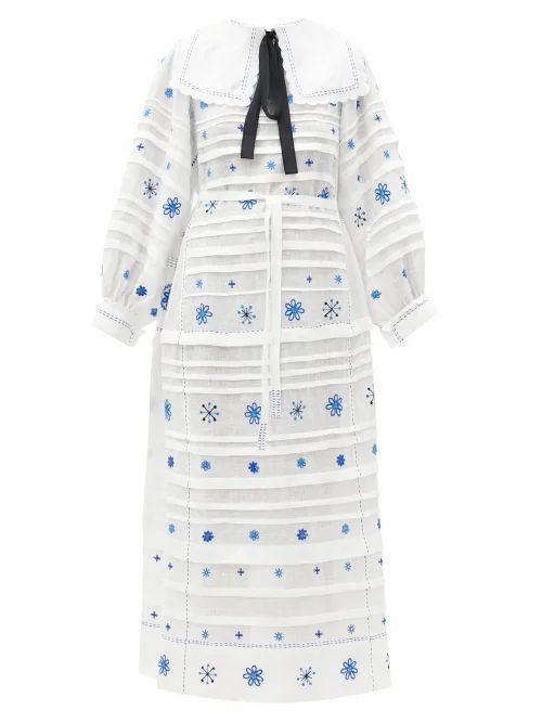 Vita Kin - Constellation Embroidered Linen Midi Dress - Womens - Blue White