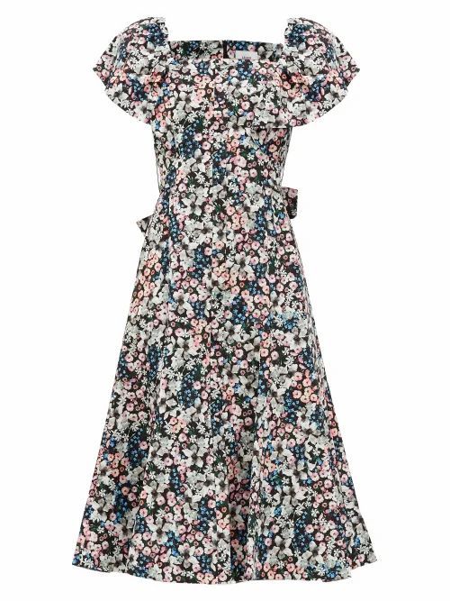 Erdem - Maudie Meadow Park-print Cotton Midi Dress - Womens - Black Print