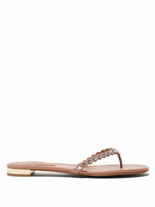 Aquazzura - Tequila Crystal-embellished Leather Sandals - Womens - Nude