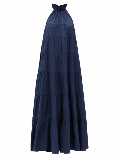 Rhode - Julia Ruffled Cotton-poplin Dress - Womens - Navy