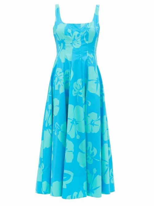 Wells Floral-print Cotton-blend Dress - Womens - Blue Print
