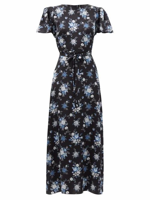 The Vampire's Wife - The Scoop Floral-print Silk-satin Dress - Womens - Black Blue