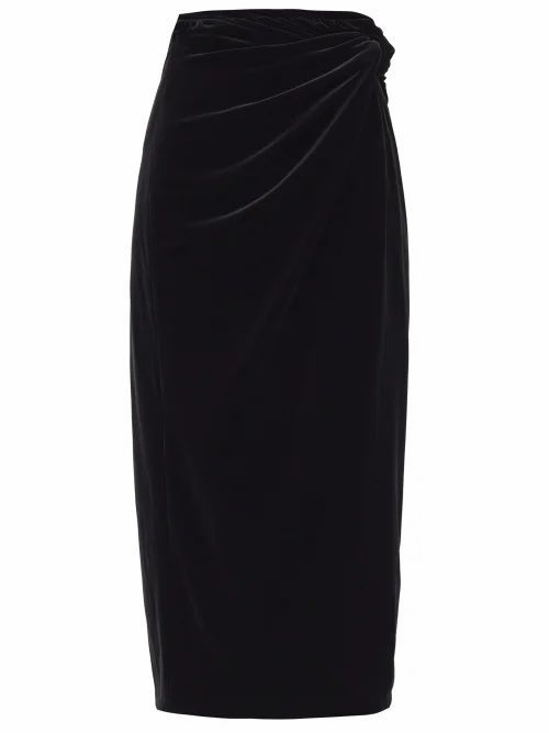 16arlington - Moriyo Draped-velvet Pencil Skirt - Womens - Black