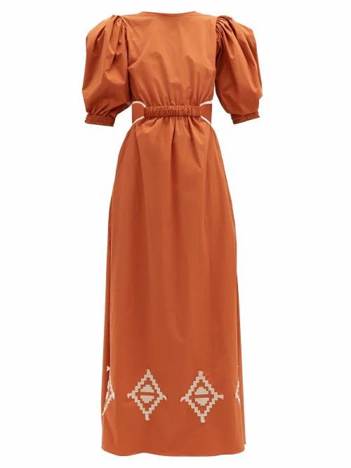Johanna Ortiz - Smell Of Almond Embroidered Cotton-blend Dress - Womens - Orange