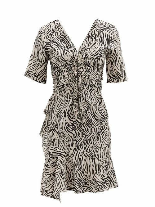 Isabel Marant - Arodie Zebra-print Silk-blend Dress - Womens - White Print