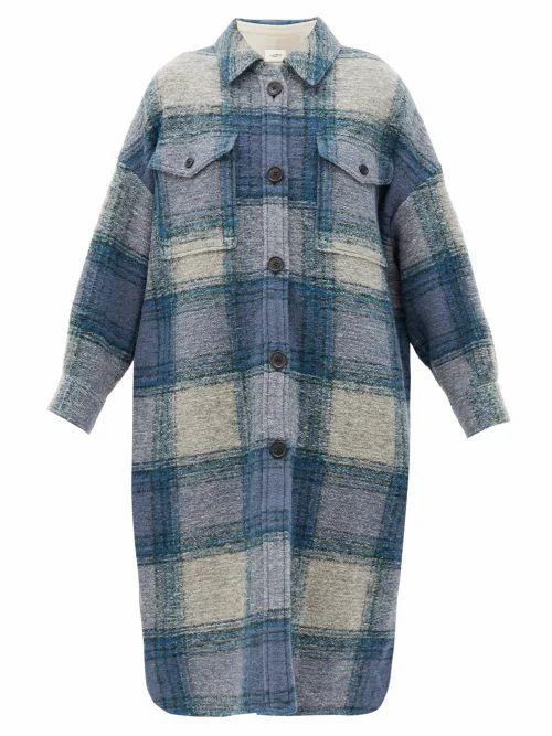 Isabel Marant Étoile - Gabrion Single-breasted Checked Wool-blend Coat - Womens - Blue Multi