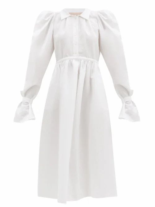 Brock Collection - Romilda Balloon-sleeved Cotton-blend Midi Dress - Womens - White