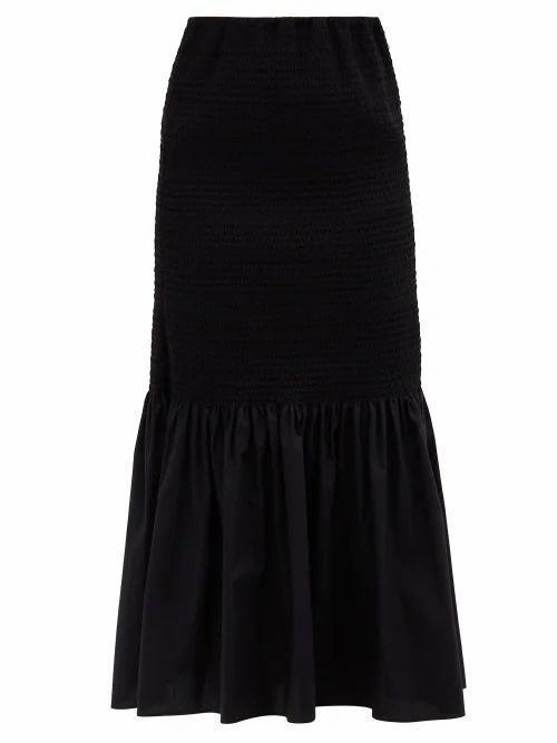 Brock Collection - Rafano Smocked Cotton-blend Midi Skirt - Womens - Black