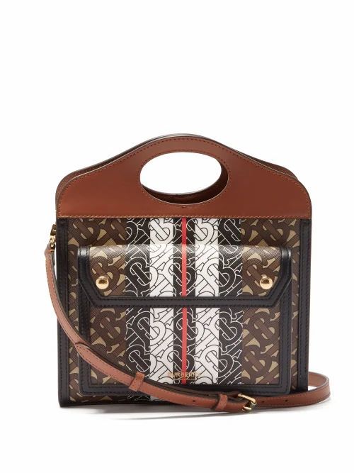 Burberry - Pocket Mini Tb-print Coated-canvas Handbag - Womens - Brown Multi