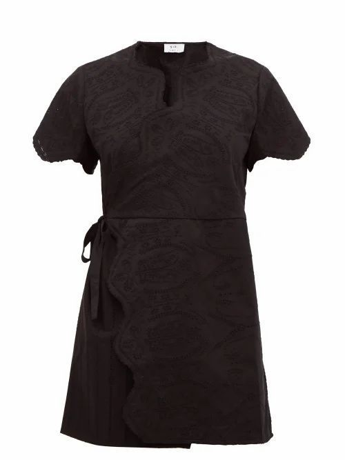 Sir - Delilah Broderie-anglaise Cotton Wrap Mini Dress - Womens - Black