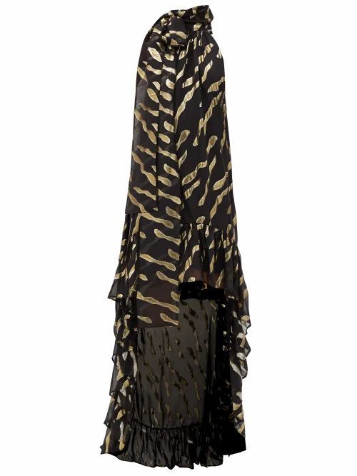Taller Marmo - La Boheme Pussy-bow Silk-blend Dress - Womens - Black Gold