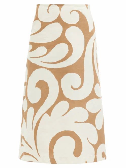 Marni - Arabesque Swirl-print Cotton-blend Skirt - Womens - Beige Multi