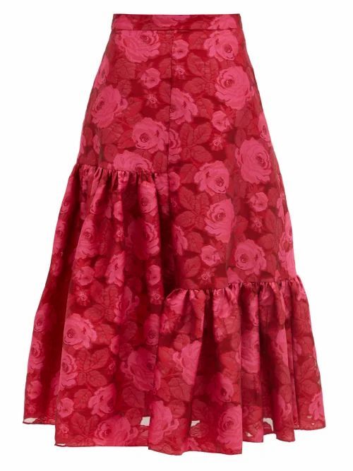 Erdem - Gaura Floral Fil-coupé Organza Midi Skirt - Womens - Pink
