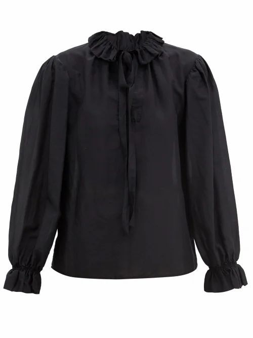 Etro - Bale Ruffle-collar Cotton-blend Voile Blouse - Womens - Black