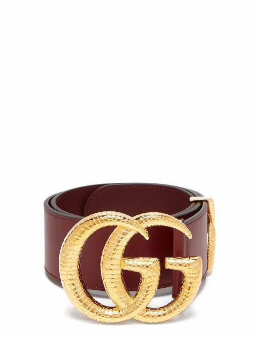 Gucci - GG Snakeskin-effect Logo Wide Leather Belt - Womens - Burgundy