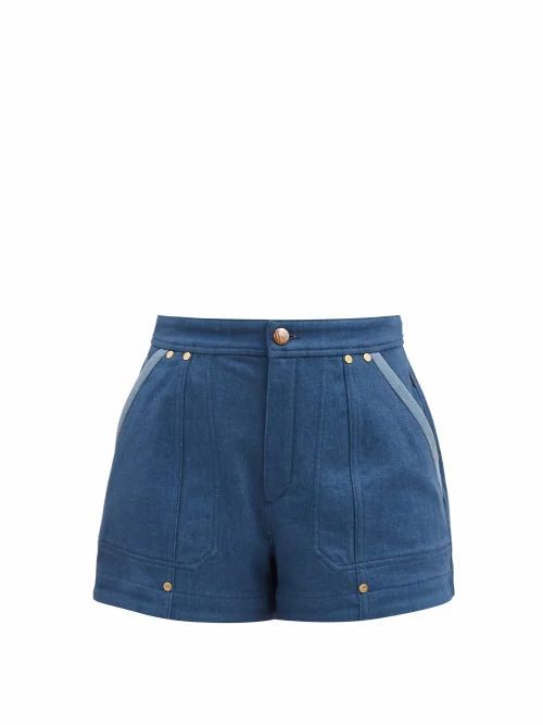 Chloé - High-rise Two-tone Denim Shorts - Womens - Indigo