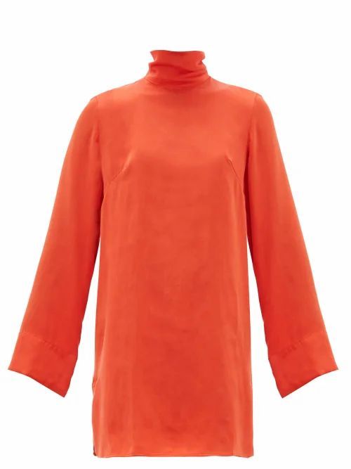 Worme - The Mini High-neck Silk Dress - Womens - Red