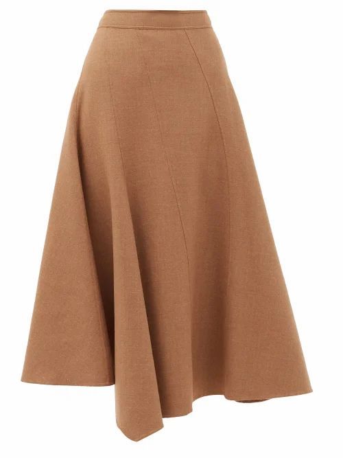 JW Anderson - Asymmetric Wool-blend Twill Midi Skirt - Womens - Beige