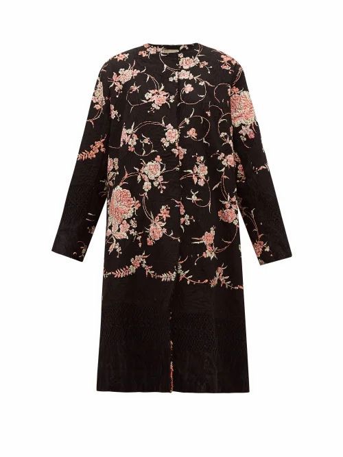 By Walid - Tanita 19th-century Floral-embroidered Silk Coat - Womens - Black Pink