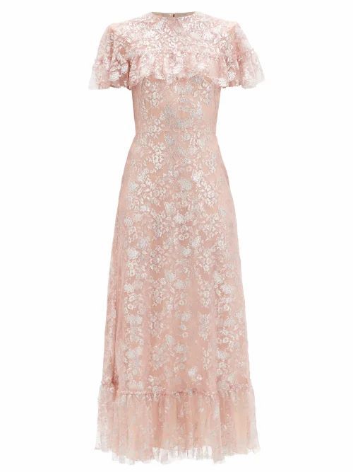 The Bombette Metallic Floral-lace Dress - Womens - Light Pink