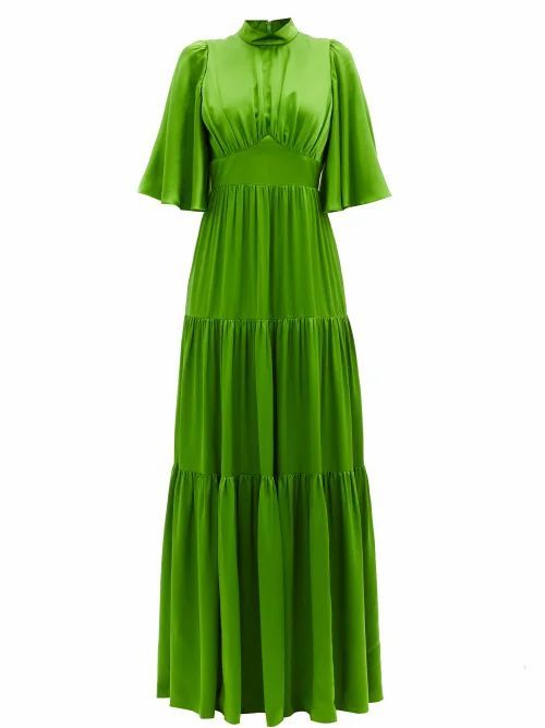 Andrew Gn - Tiered Silk-satin Gown - Womens - Green