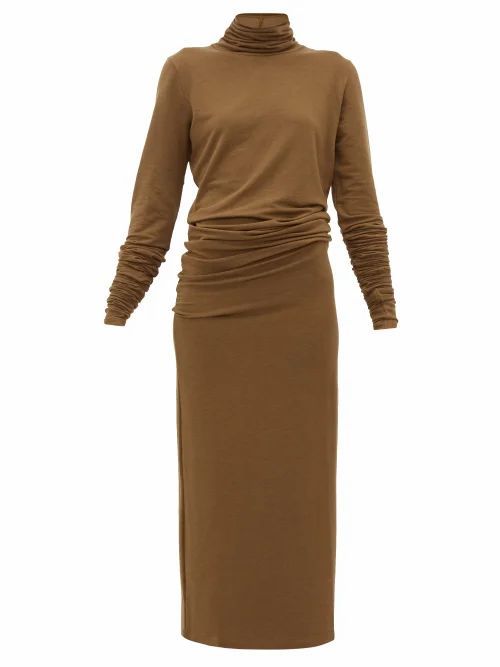 Lemaire - Roll-neck Stretch-jersey Maxi Dress - Womens - Brown