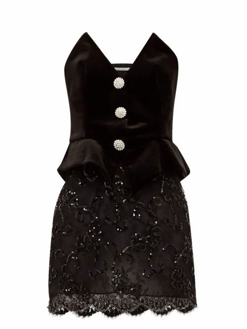 Alessandra Rich - Velvet-bodice Sequinned-skirt Mini Dress - Womens - Black