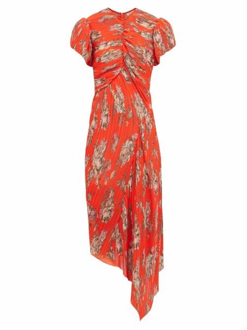 Preen By Thornton Bregazzi - Jane Floral-print Plissé-chiffon Dress - Womens - Orange Multi