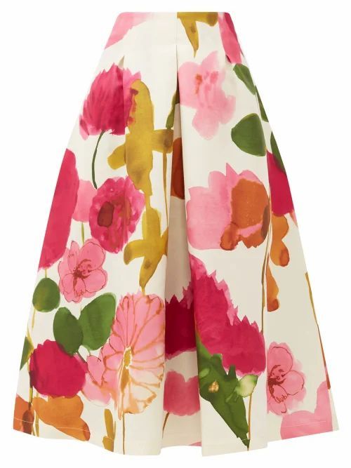 La DoubleJ - Macaron Floral-print Wool-blend Skirt - Womens - White Print