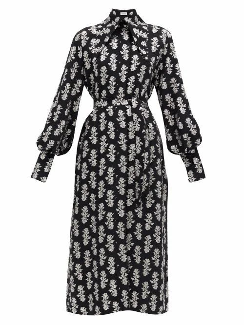 Namika Puritan-collar Fil-coupé Crepe Shirt Dress - Womens - Black Print