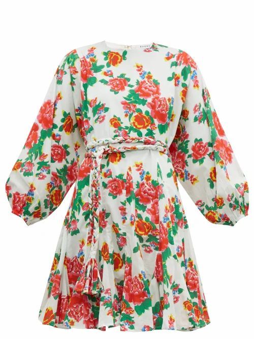 Rhode - Ella Floral-print Cotton Mini Dress - Womens - Pink Print