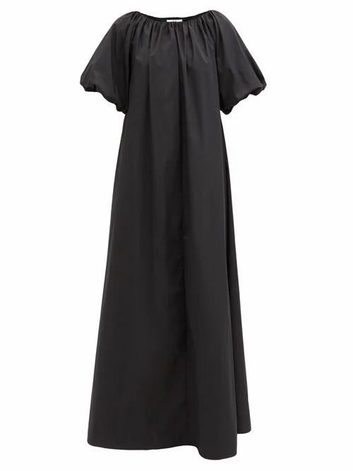 Co - Boat-neck Balloon-sleeve Cotton-blend Maxi Dress - Womens - Black