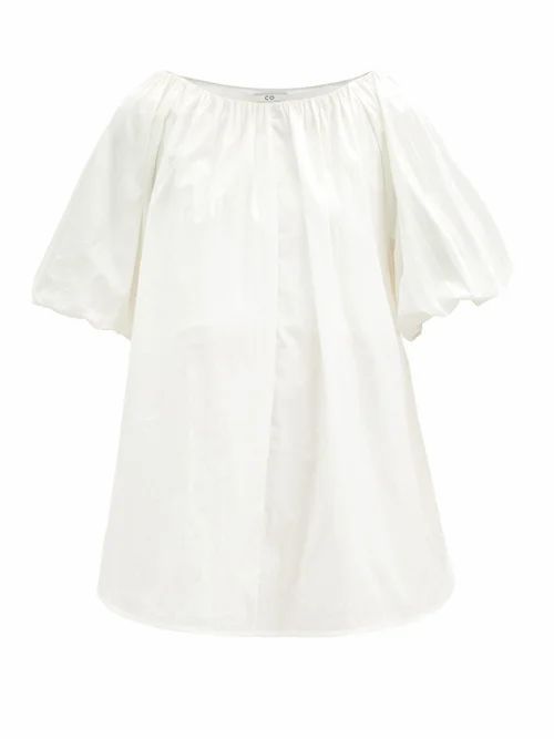 Co - Boat-neck Puffed-sleeve Cotton-blend Top - Womens - White