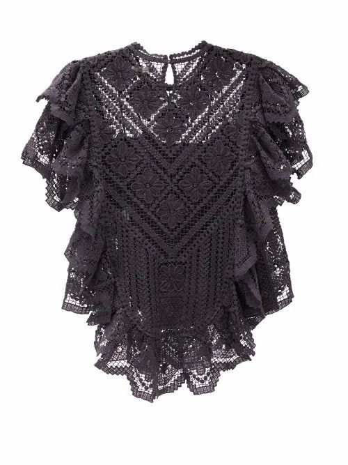 Isabel Marant - Zainos Ruffled Crocheted-lace Top - Womens - Black