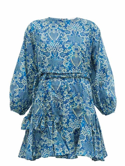 Rhode - Ella Printed Cotton Mini Dress - Womens - Blue Print