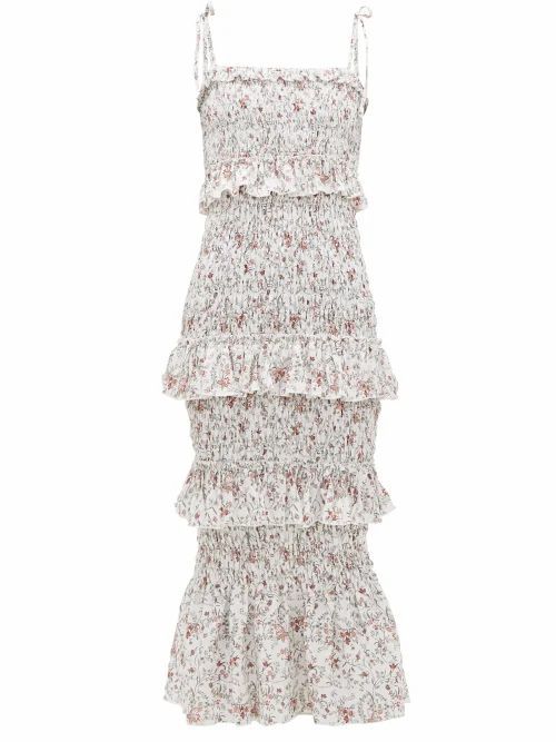 Sir - Haisley Floral-print Shirred Linen Dress - Womens - Ivory Multi